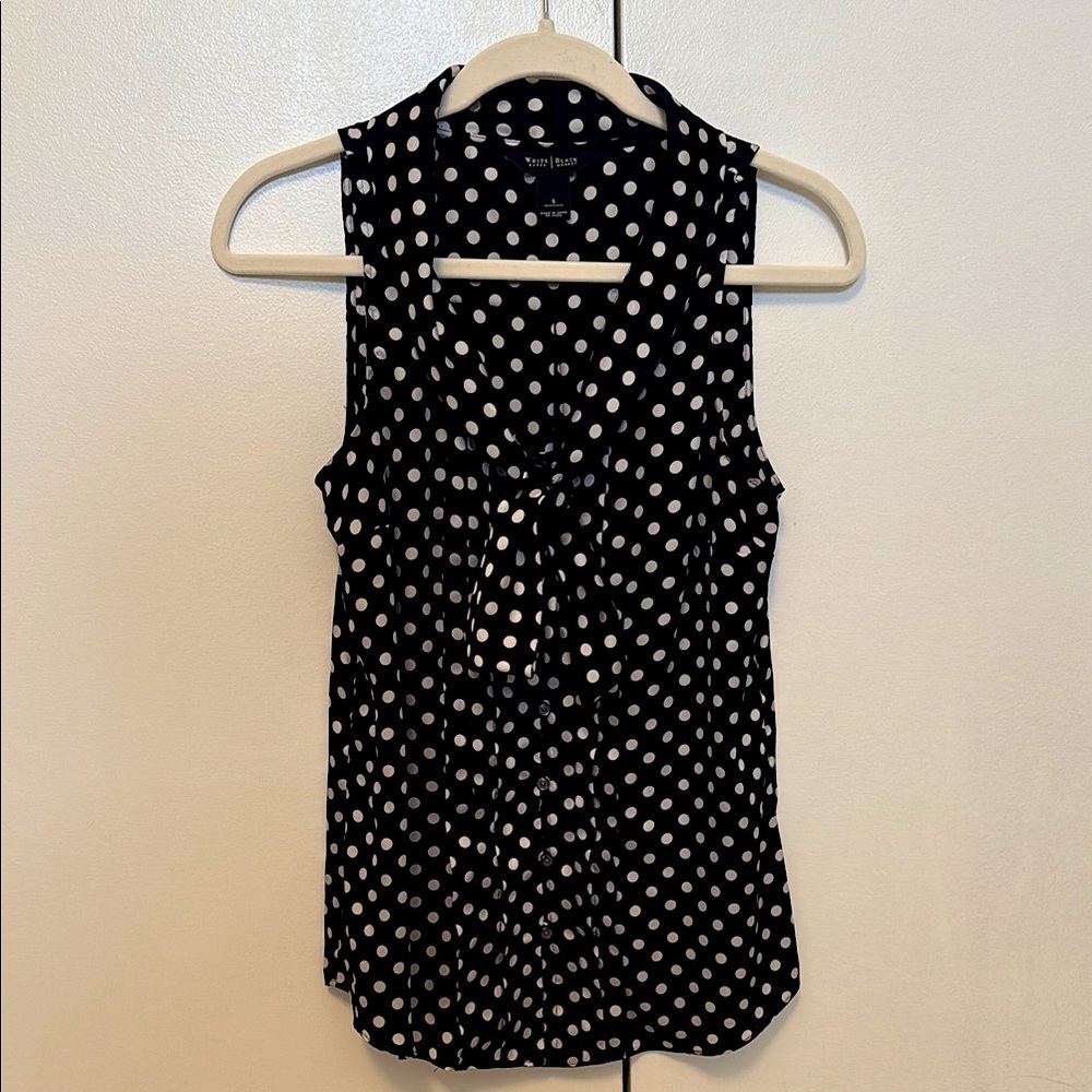 White House Black Market Black Polka Dot Sleeveless Top